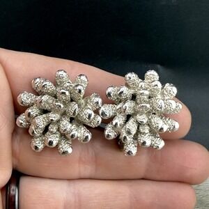 Vintage Trifari Clip On Earrings Silver Tone